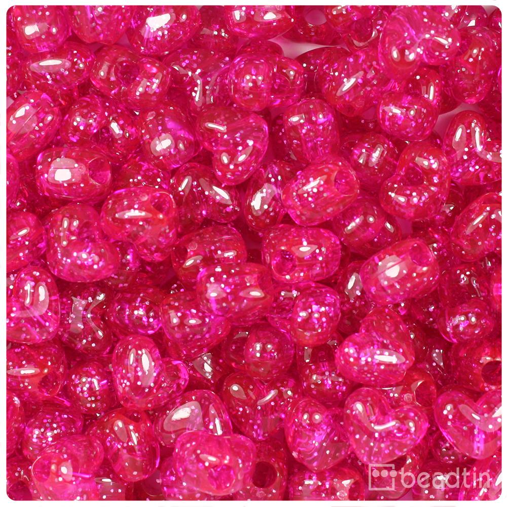 Bright Pink Sparkle 12mm Heart (VH) Pony Beads (50pcs)