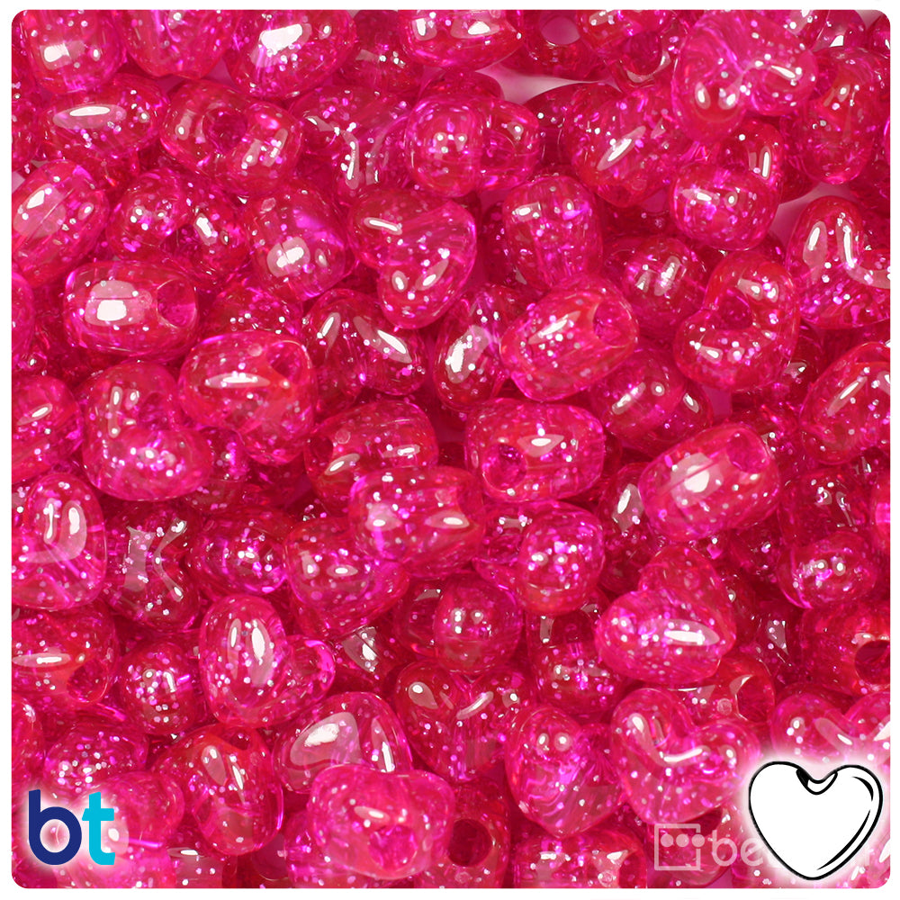 Bright Pink Sparkle 12mm Heart (VH) Pony Beads (250pcs)