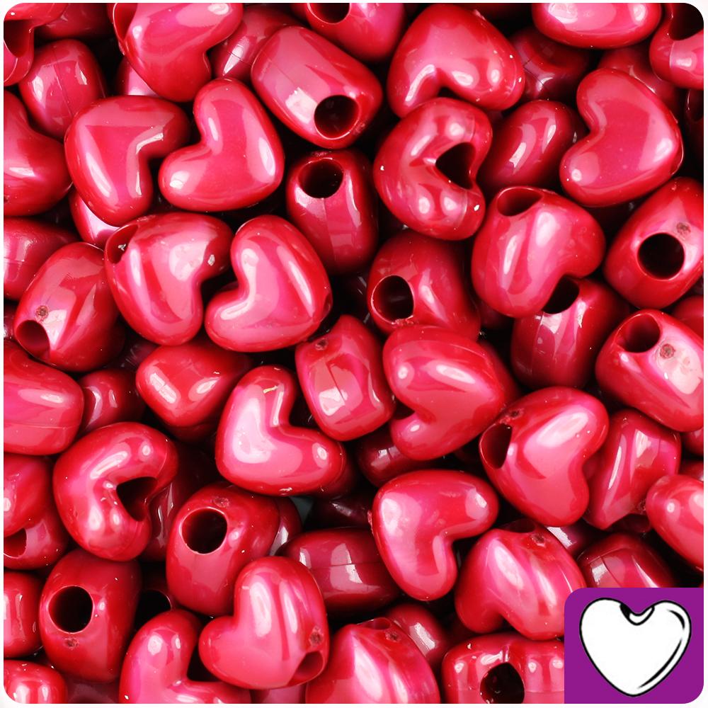 Red Pearl 12mm Heart (VH) Pony Beads (50pcs)