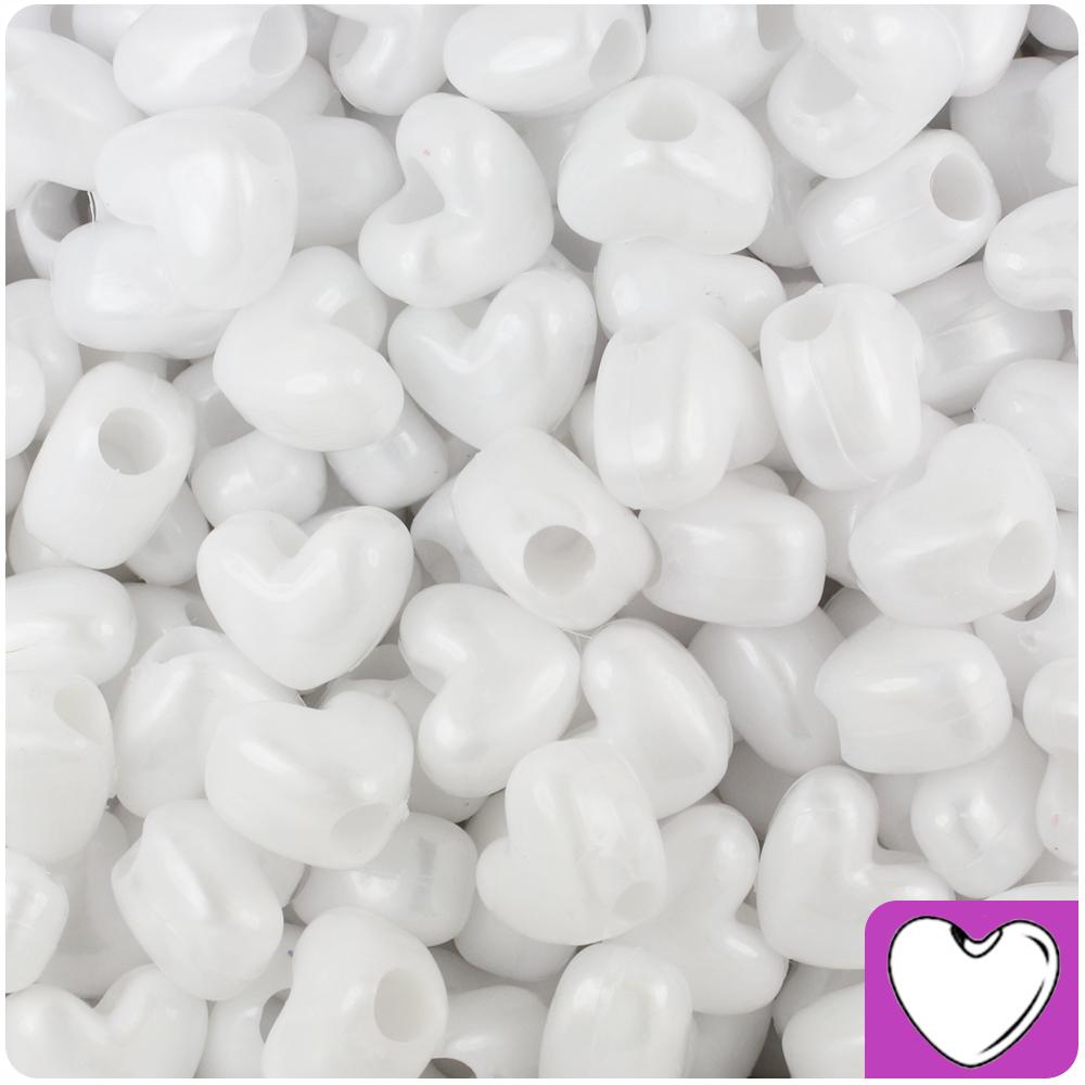 White Pearl 12mm Heart (VH) Pony Beads (50pcs)