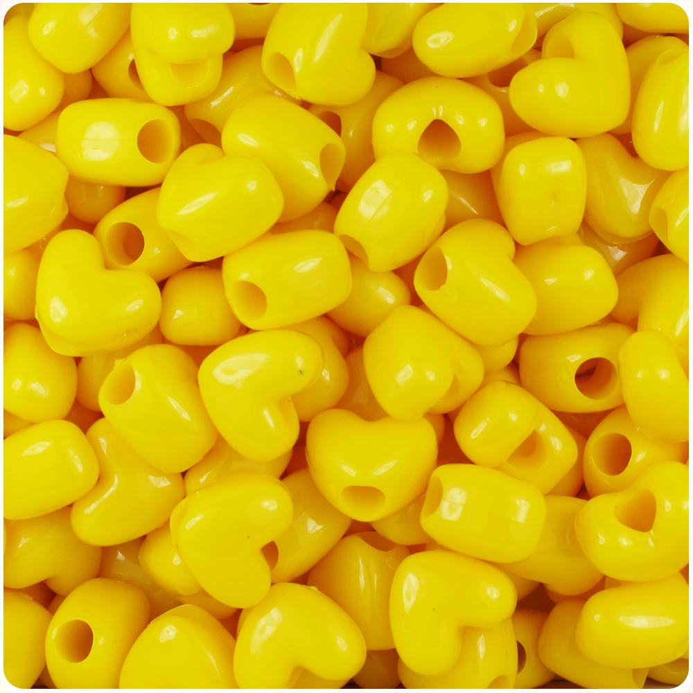 Bright Yellow Opaque 12mm Heart (VH) Pony Beads (50pcs)
