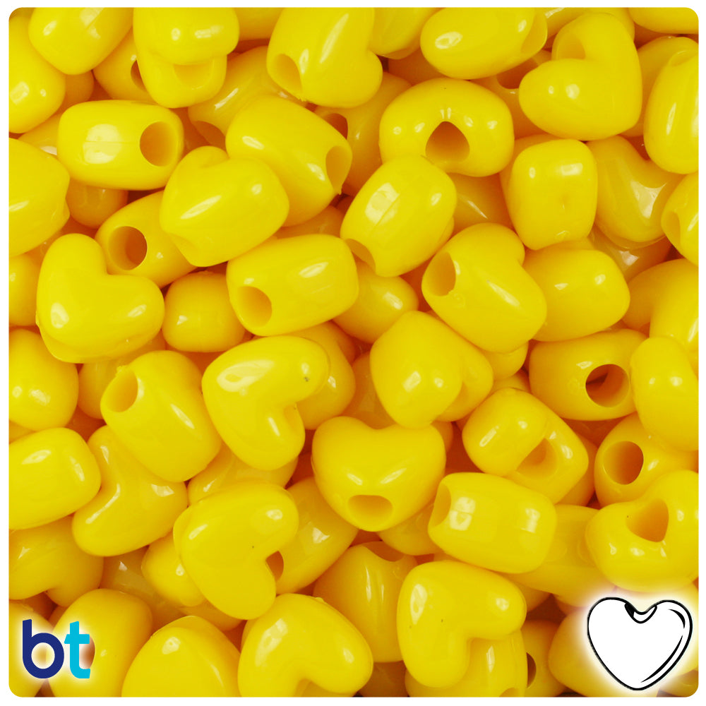 Bright Yellow Opaque 12mm Heart (VH) Pony Beads (250pcs)