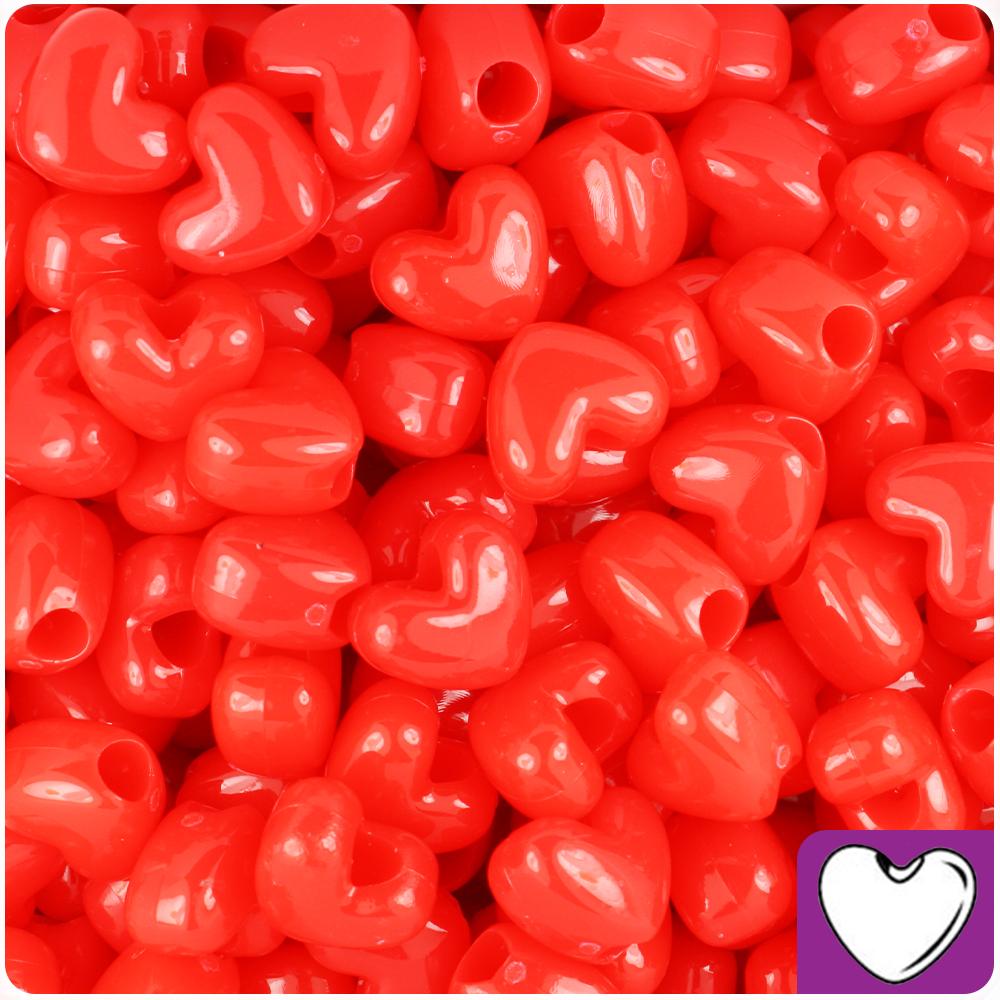 Bright Red Opaque 12mm Heart (VH) Pony Beads (50pcs)