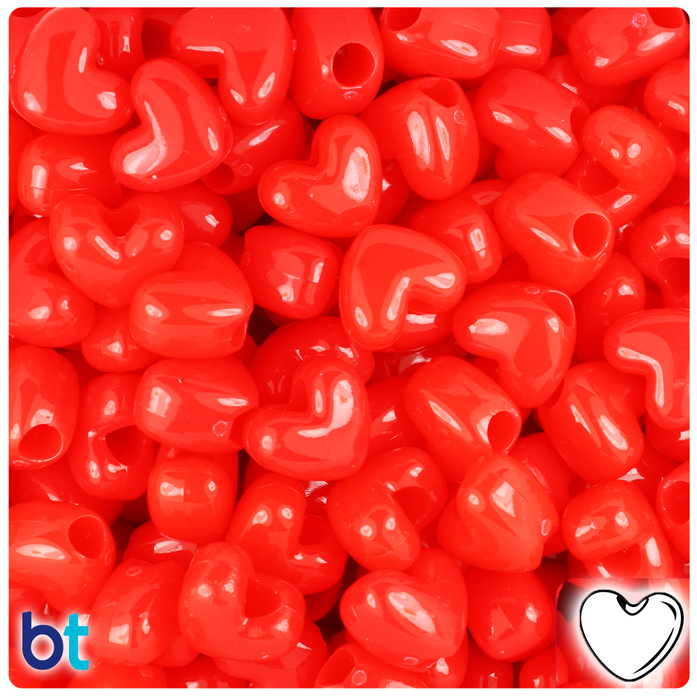 Bright Red Opaque 12mm Heart (VH) Pony Beads (250pcs)