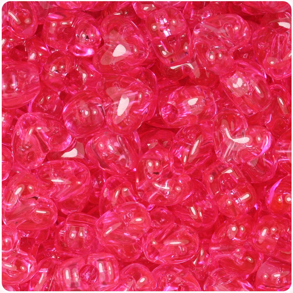 Medium Pink Transparent 12mm Heart (VH) Pony Beads (50pcs)