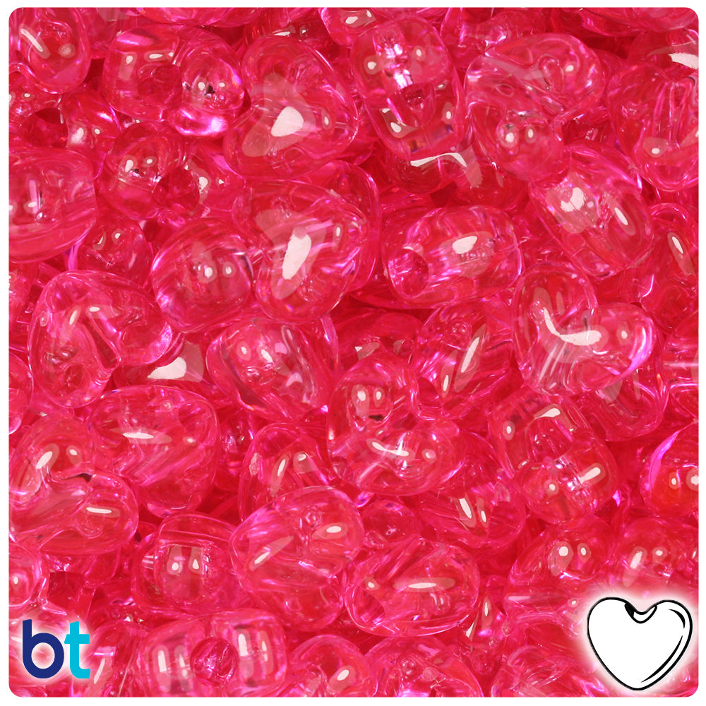 Medium Pink Transparent 12mm Heart (VH) Pony Beads (250pcs)