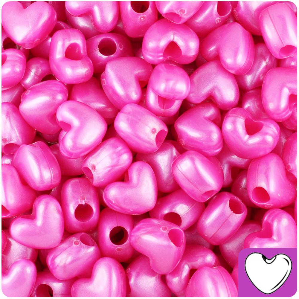 Hot Pink Pearl 12mm Heart (VH) Pony Beads (50pcs)