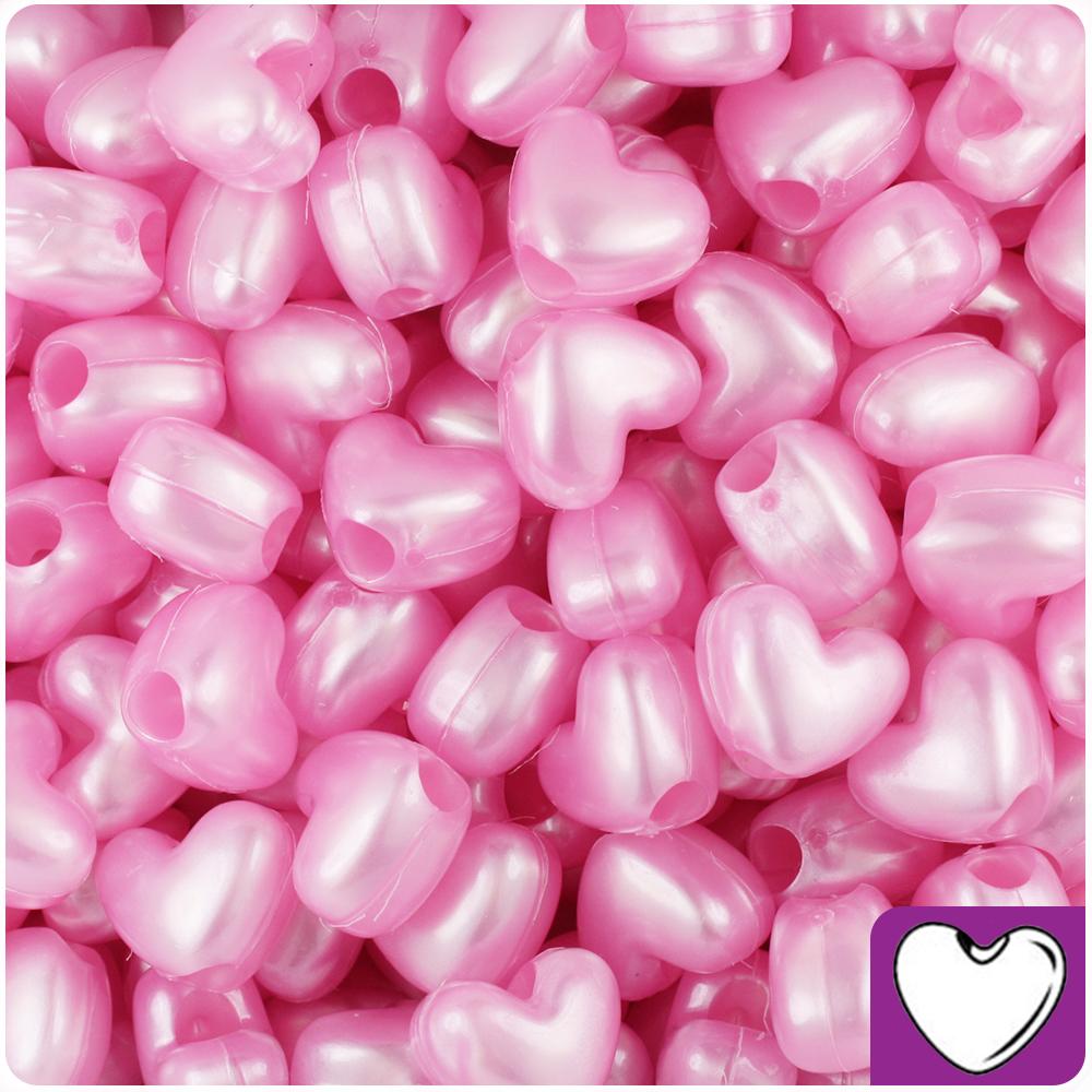 Light Pink Pearl 12mm Heart (VH) Pony Beads (50pcs)