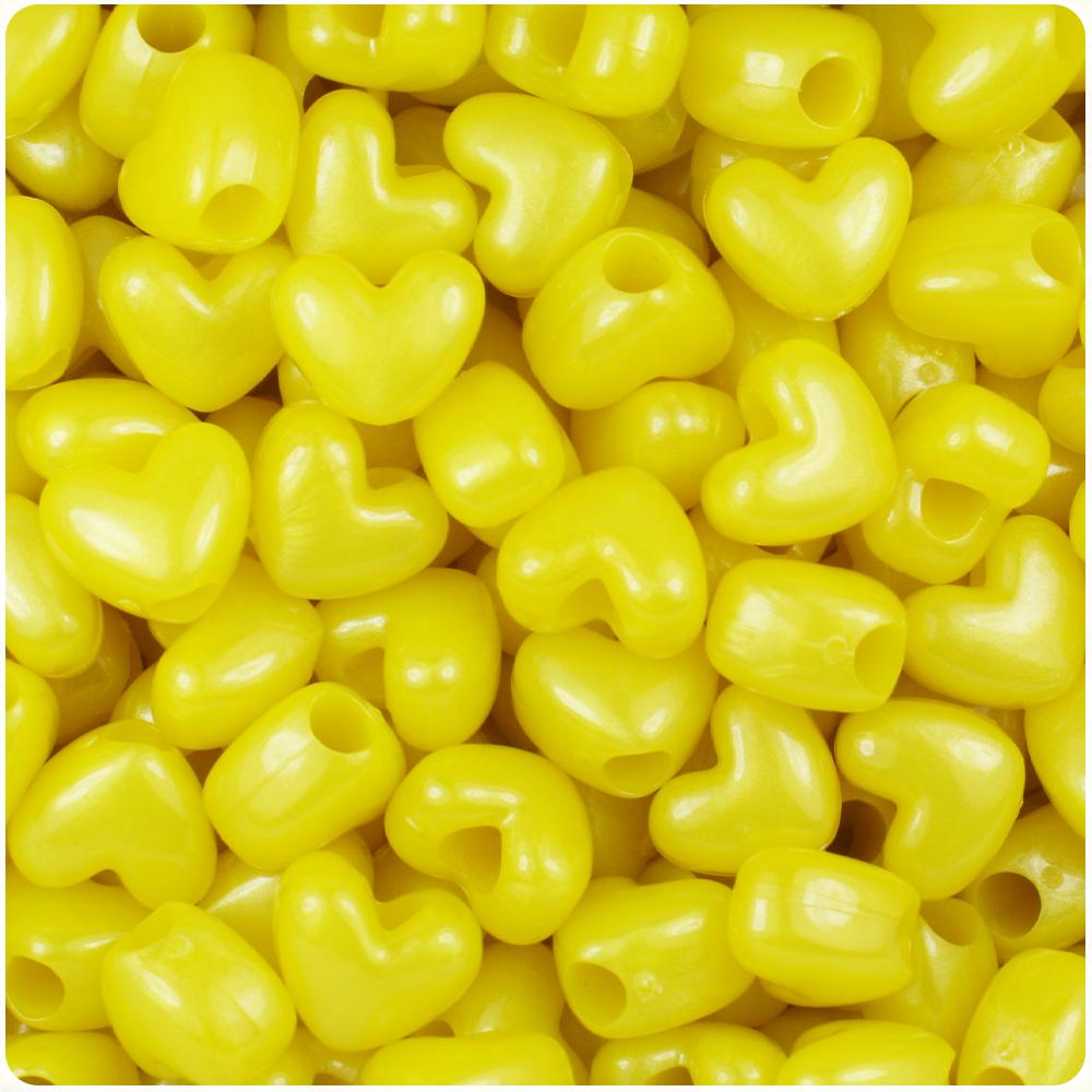 Yellow Pearl 12mm Heart (VH) Pony Beads (50pcs)