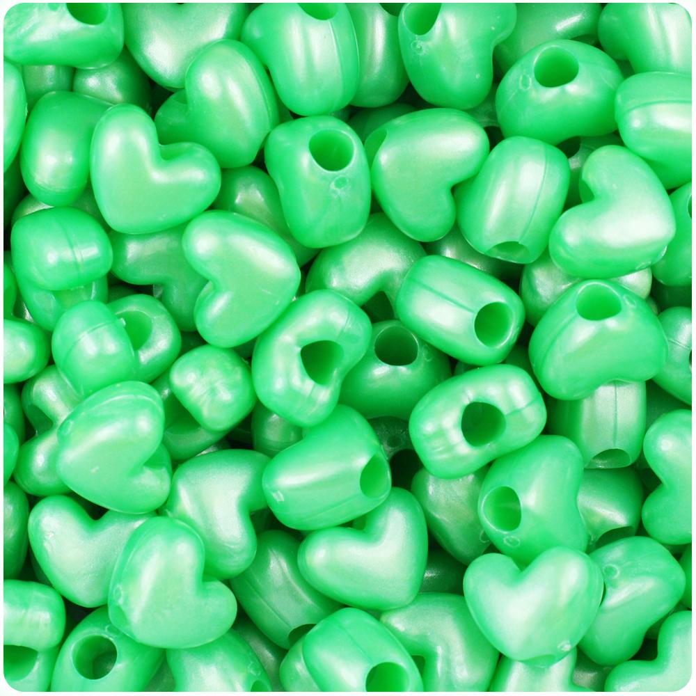 Bright Green Pearl 12mm Heart (VH) Pony Beads (50pcs)