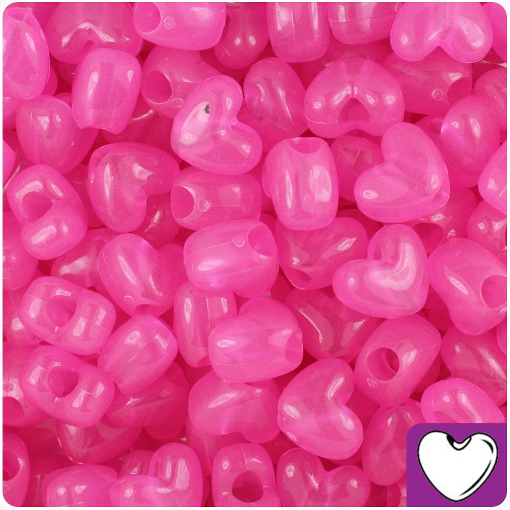 Pink Glow 12mm Heart (VH) Pony Beads (50pcs)