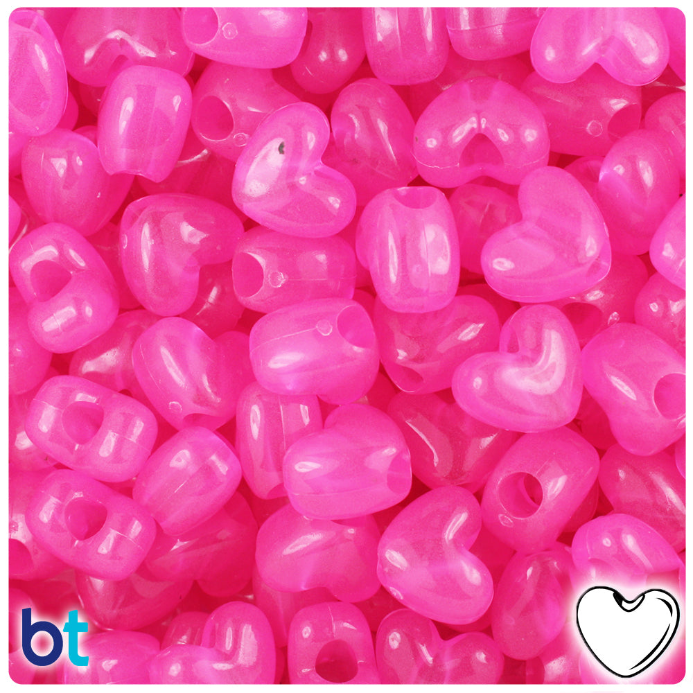 Pink Glow 12mm Heart (VH) Pony Beads (250pcs)