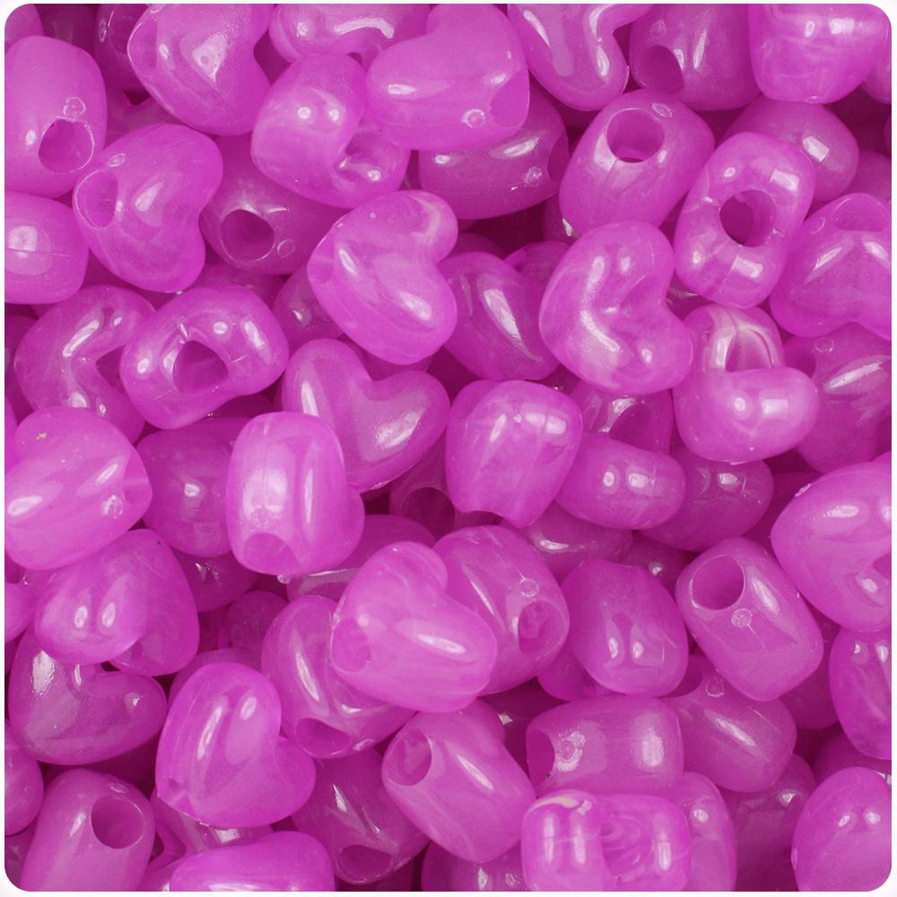 Purple Glow 12mm Heart (VH) Pony Beads (50pcs)
