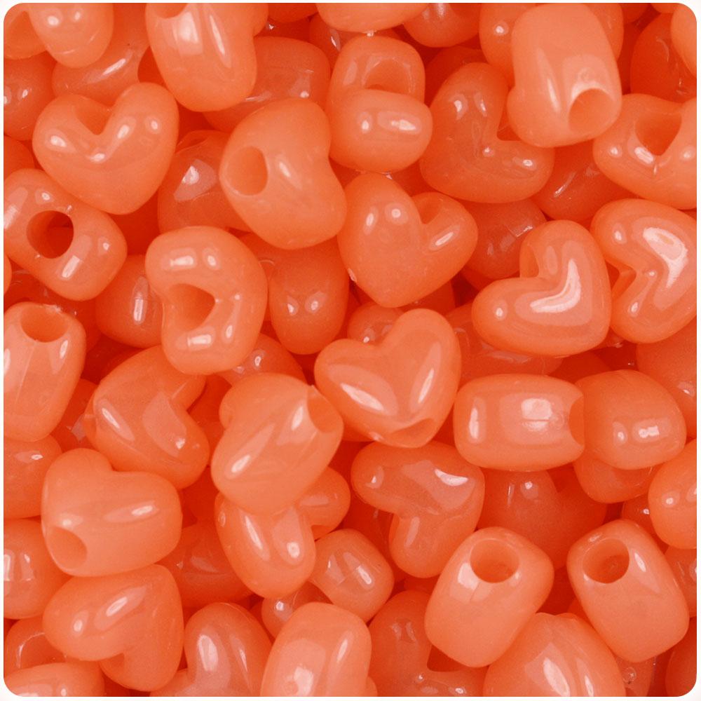Orange Glow 12mm Heart (VH) Pony Beads (50pcs)