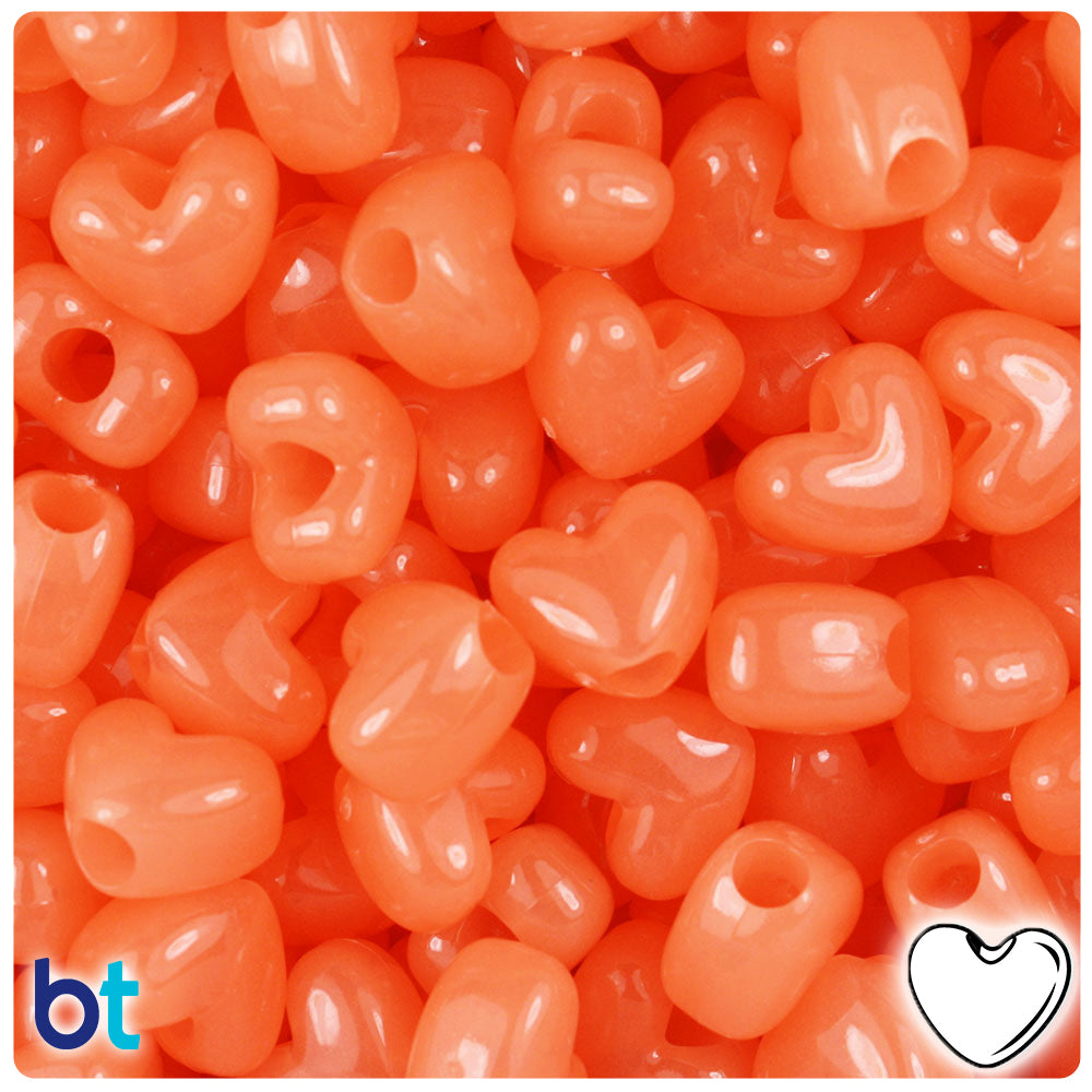 Orange Glow 12mm Heart (VH) Pony Beads (250pcs)