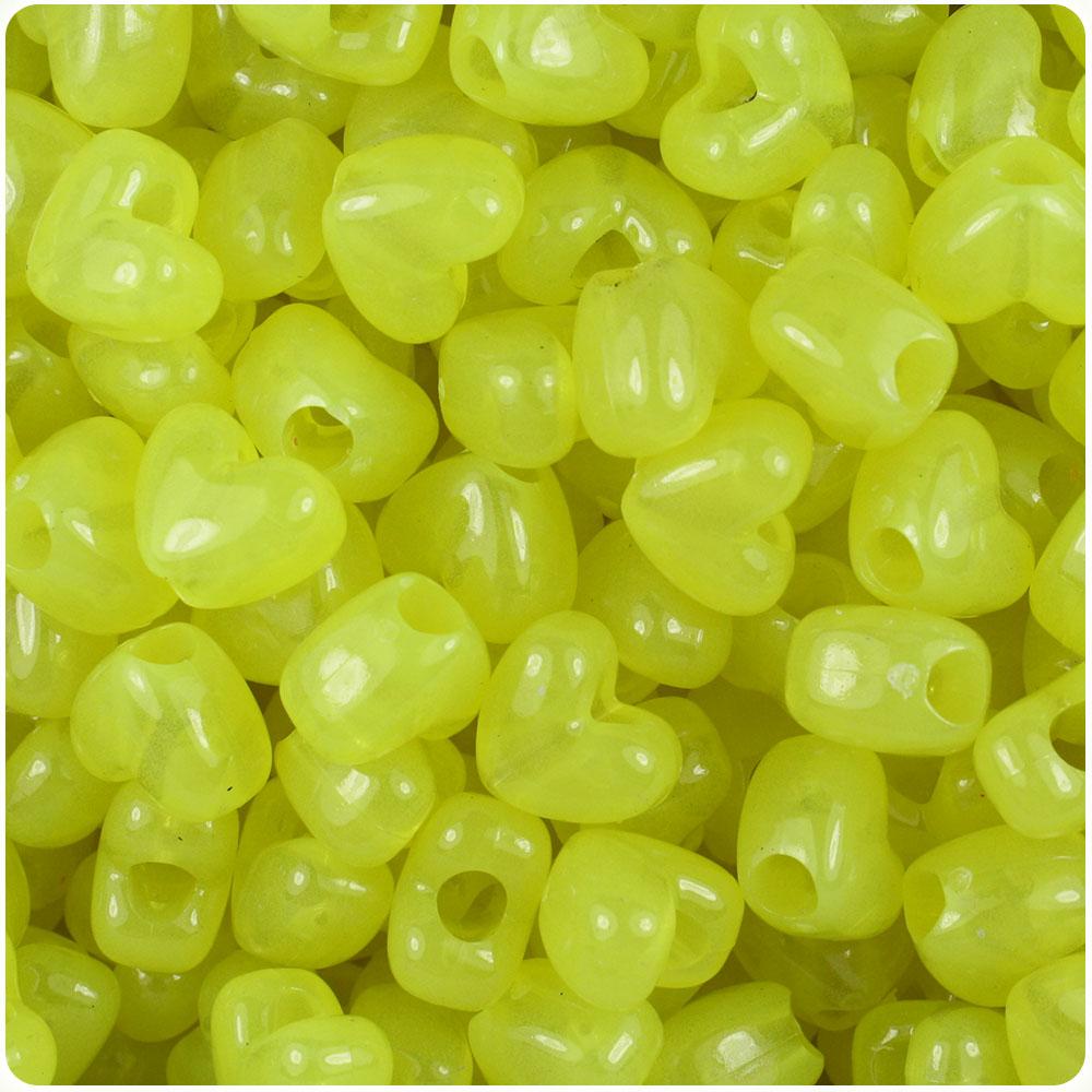 Yellow Glow 12mm Heart (VH) Pony Beads (50pcs)