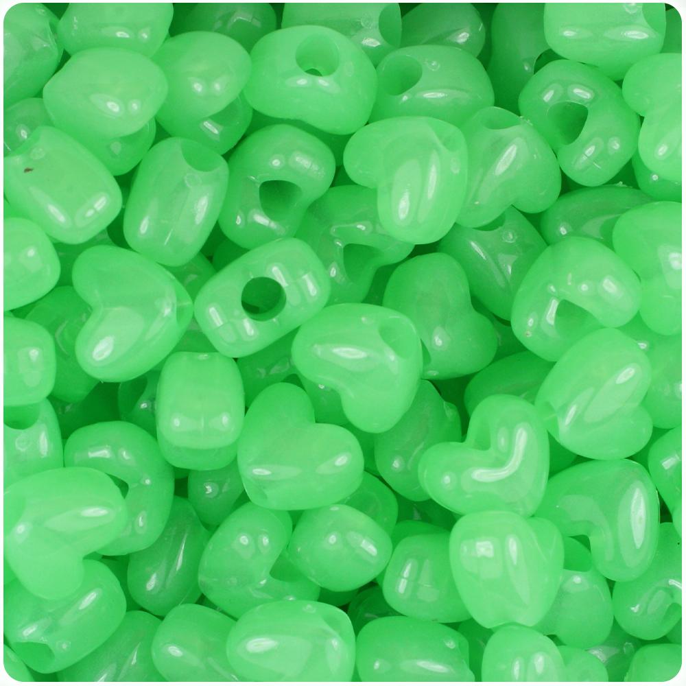 Green Glow 12mm Heart (VH) Pony Beads (50pcs)