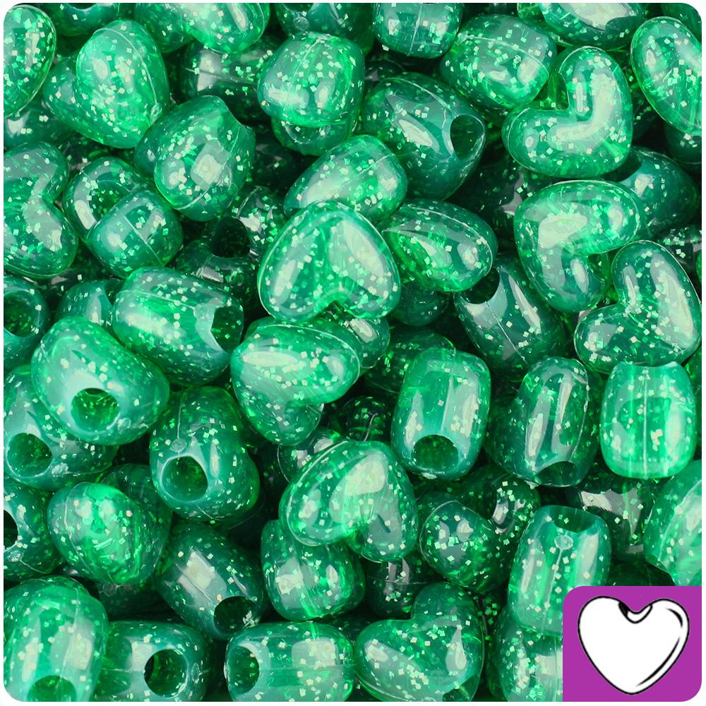 Emerald Sparkle 12mm Heart (VH) Pony Beads (50pcs)