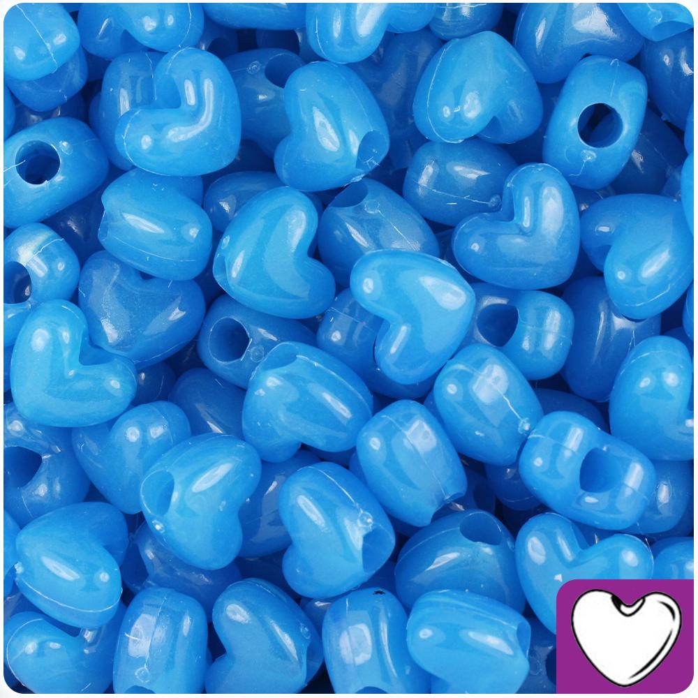 Blue Glow 12mm Heart (VH) Pony Beads (50pcs)
