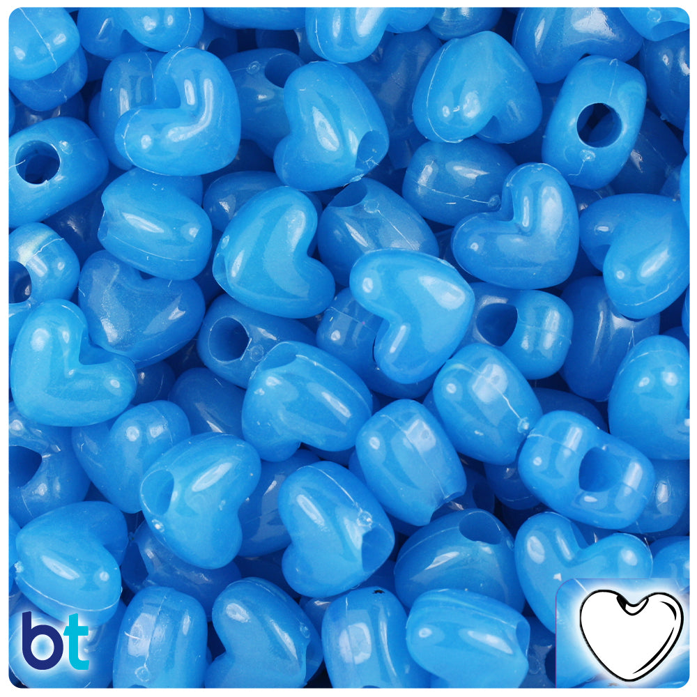 Blue Glow 12mm Heart (VH) Pony Beads (250pcs)