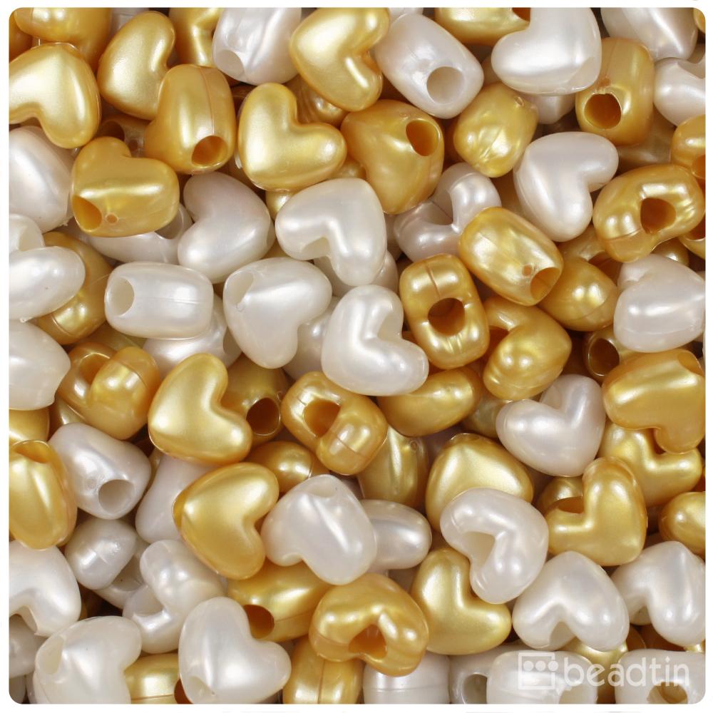 Gold & Bridal Pearl 12mm Heart (VH) Pony Beads (50pcs)