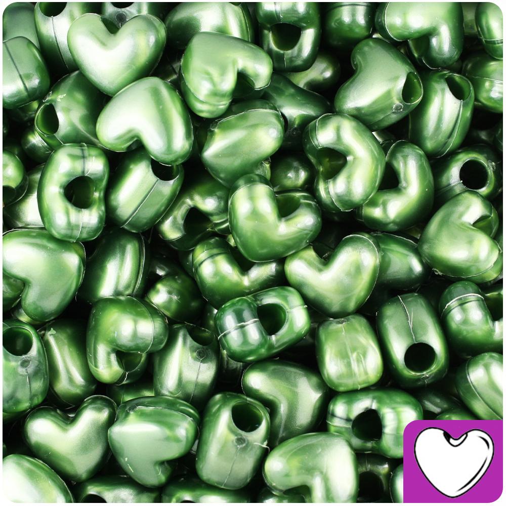 Green Luster Pearl 12mm Heart (VH) Pony Beads (50pcs)