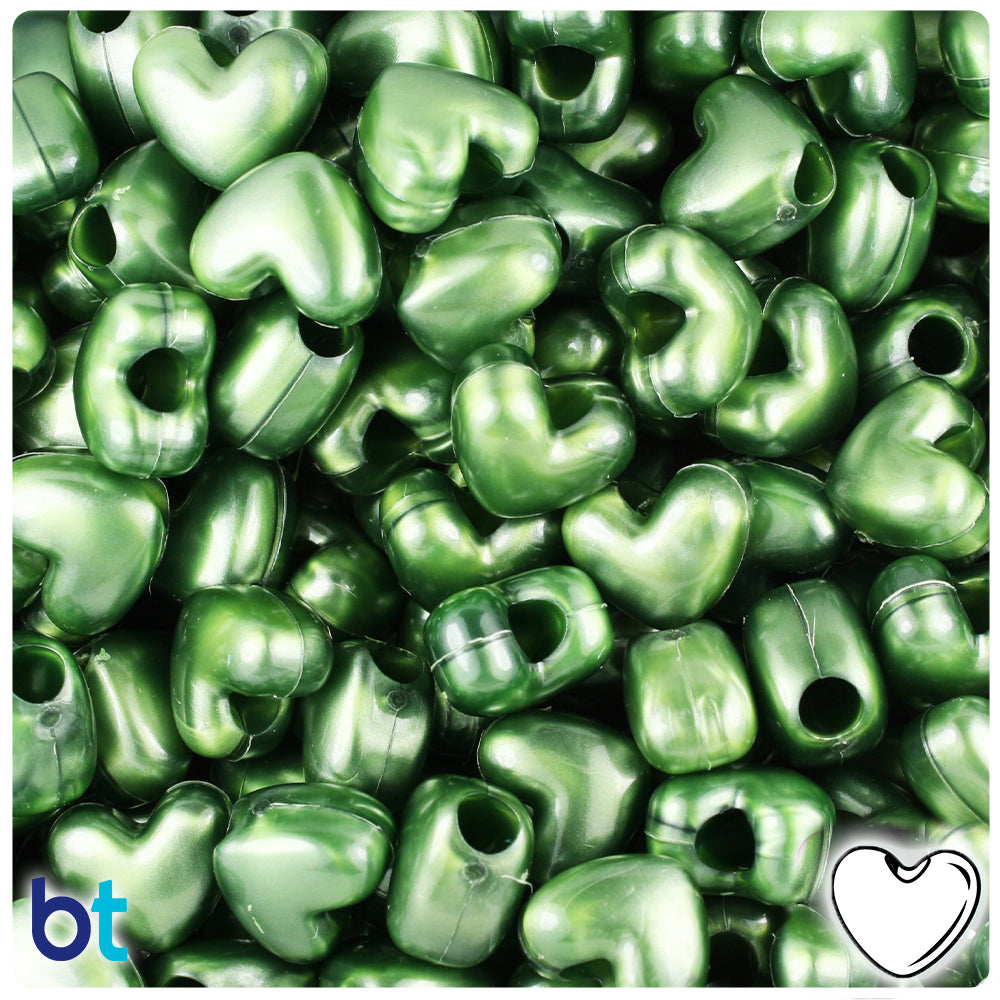 Green Luster Pearl 12mm Heart (VH) Pony Beads (250pcs)