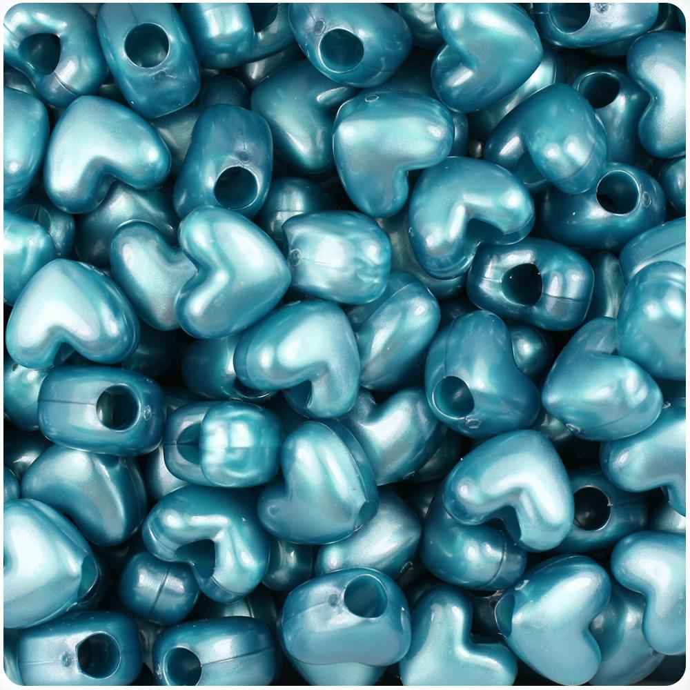Teal Pearl 12mm Heart (VH) Pony Beads (50pcs)