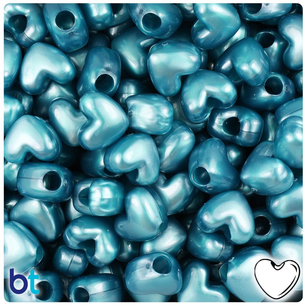 Teal Pearl 12mm Heart (VH) Pony Beads (250pcs)