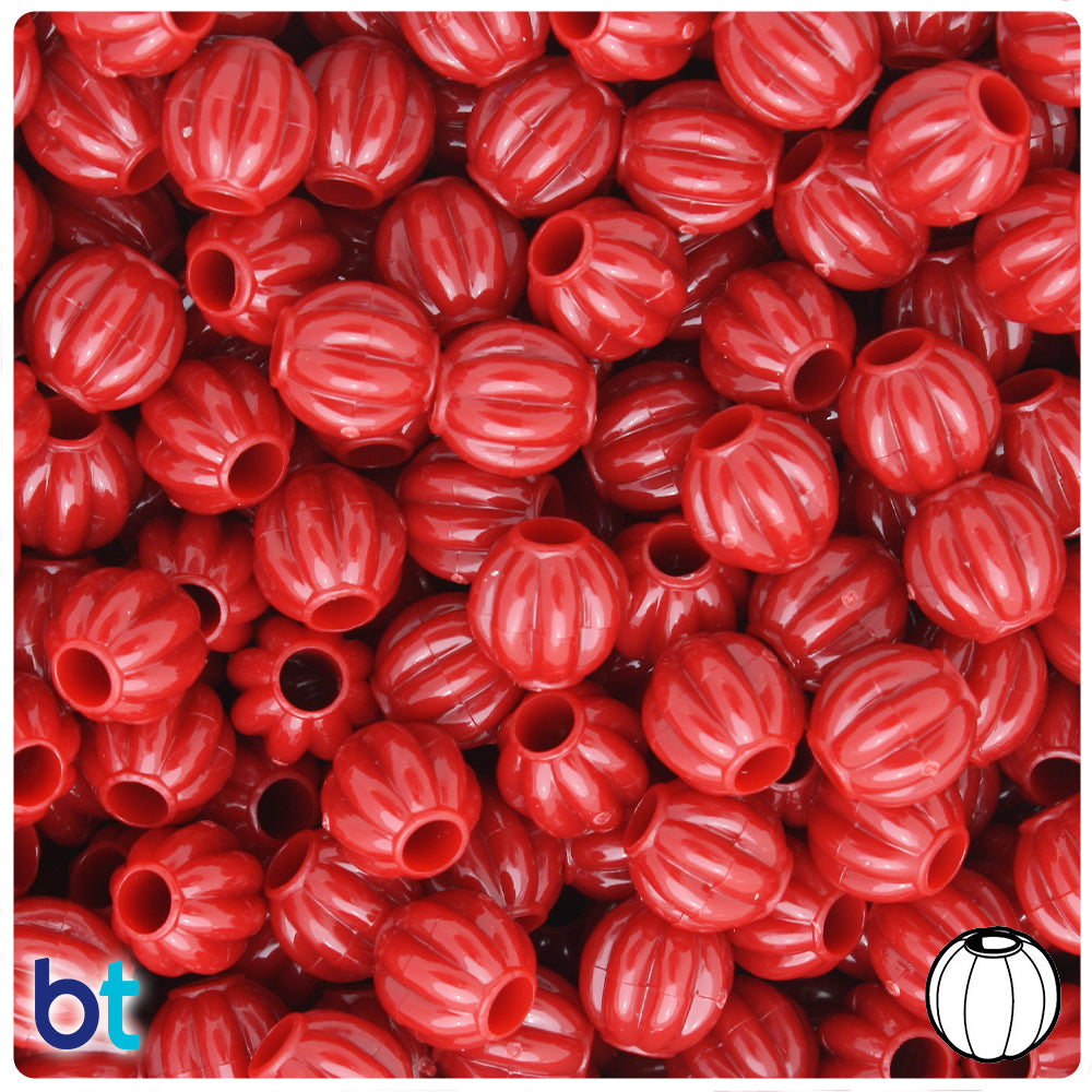 Red Opaque 10mm Melon Pony Beads (60pcs)