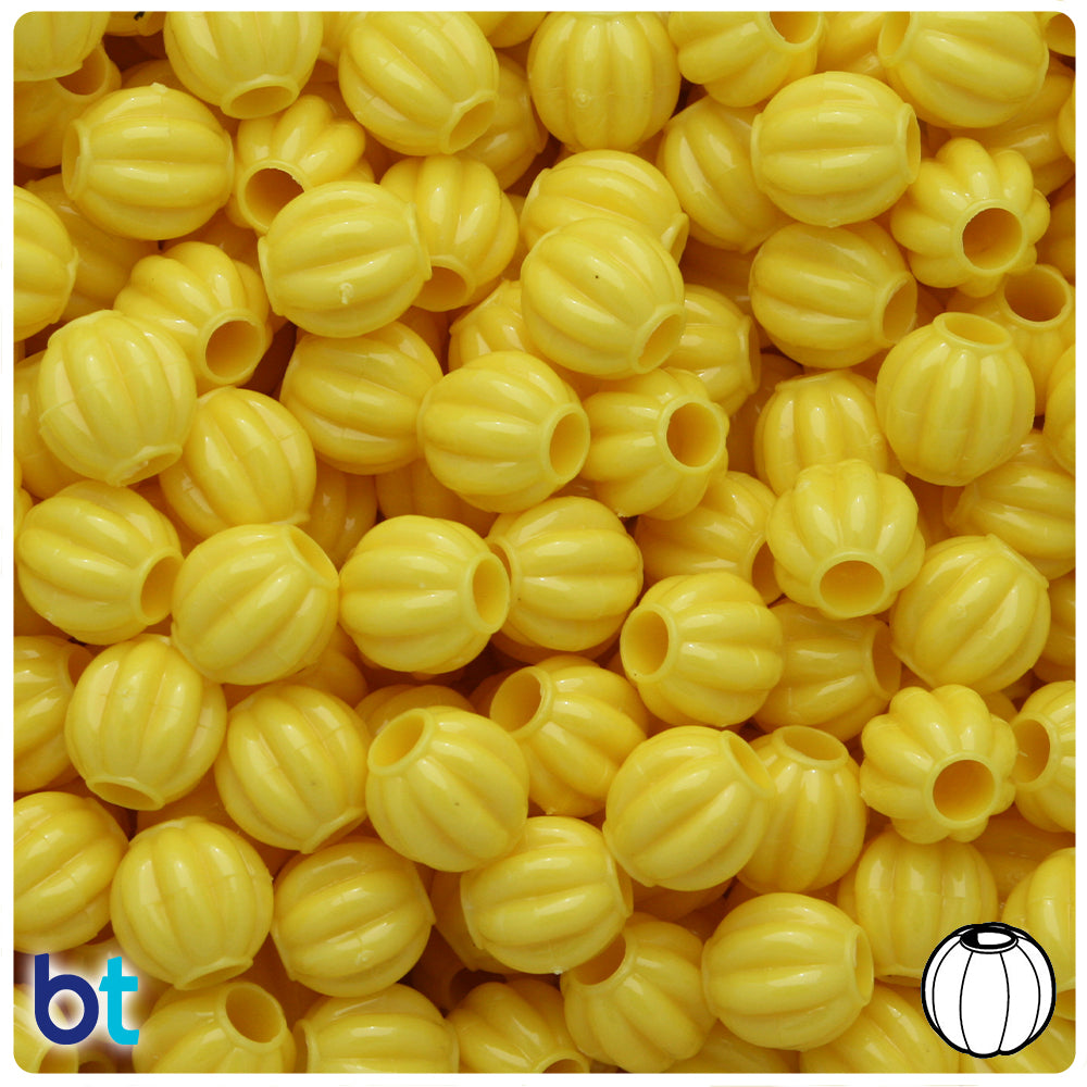 Yellow Opaque 10mm Melon Pony Beads (60pcs)