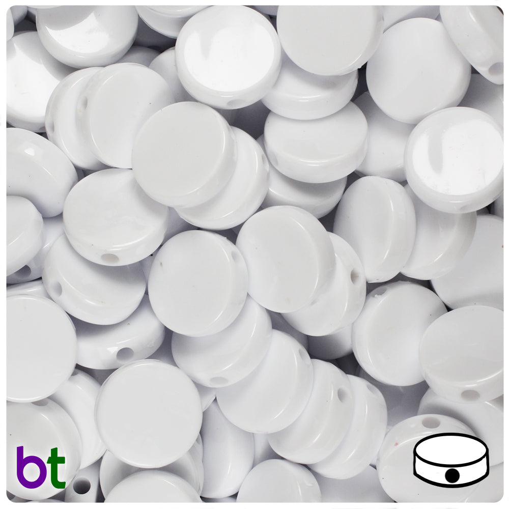 White Opaque 13mm Coin Plastic Beads (150pcs)