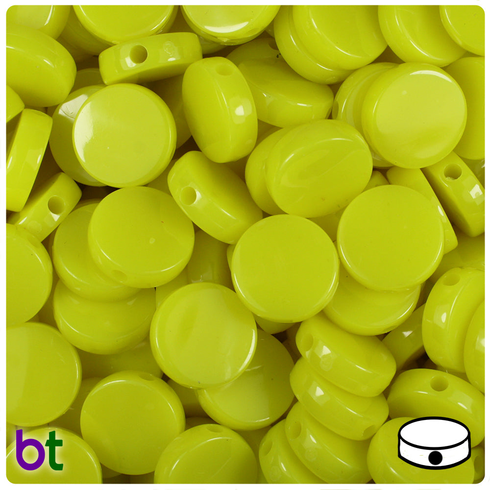 Lemon Neon Bright 13mm Coin Plastic Beads (150pcs)