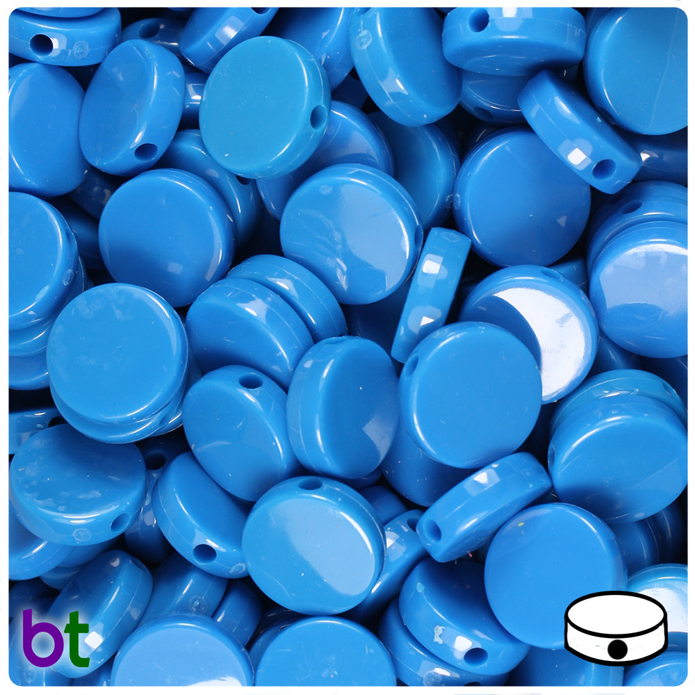 True Blue Neon Bright 13mm Coin Plastic Beads (150pcs)