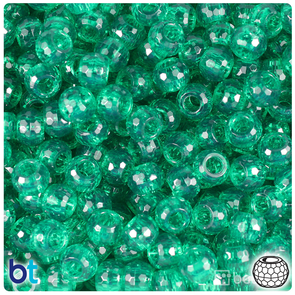 Emerald Transparent 9mm Faceted Barrel Pony Beads (500pcs)