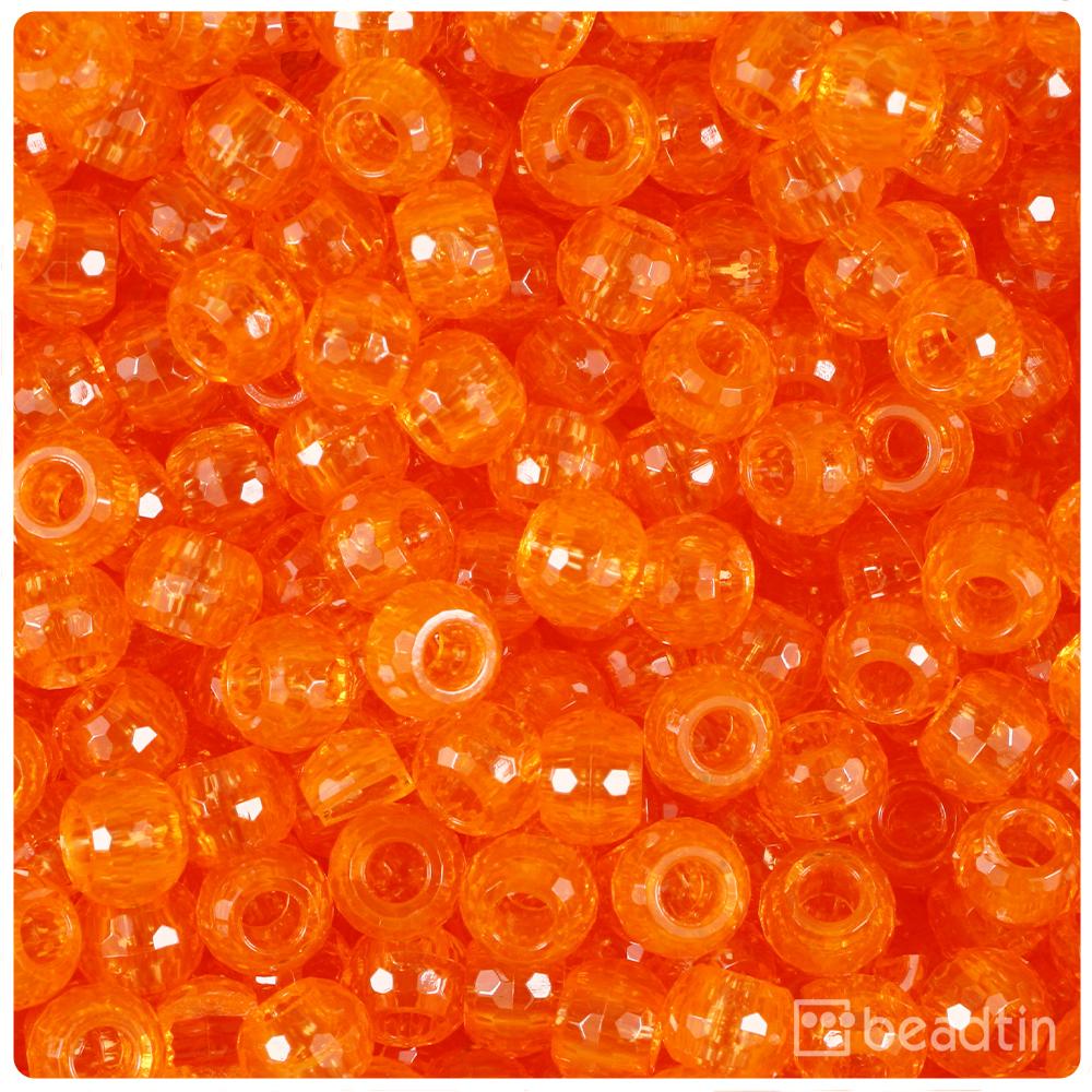 Orange Transparent 9mm Faceted Barrel Pony Beads (100pcs)