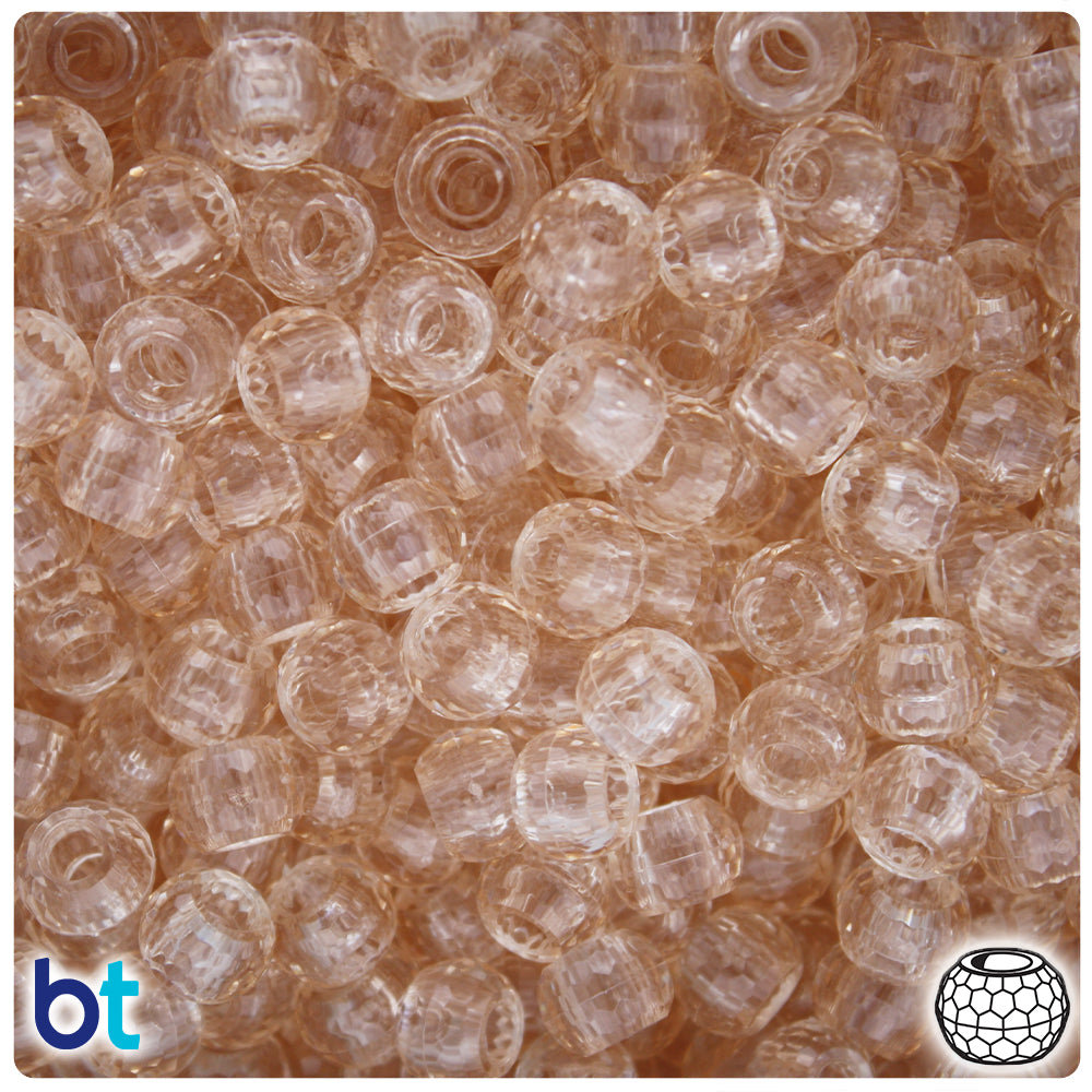 Champagne Transparent 9mm Faceted Barrel Pony Beads (500pcs)