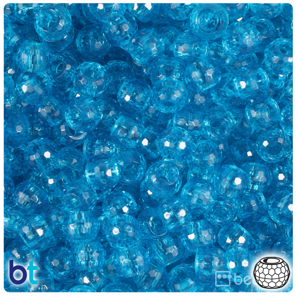 Turquoise Transparent 9mm Faceted Barrel Pony Beads (500pcs)