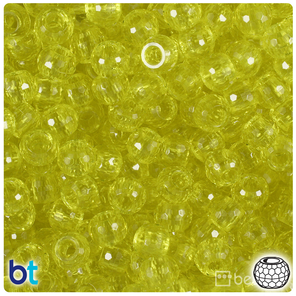 Yellow Transparent 9mm Faceted Barrel Pony Beads (500pcs)