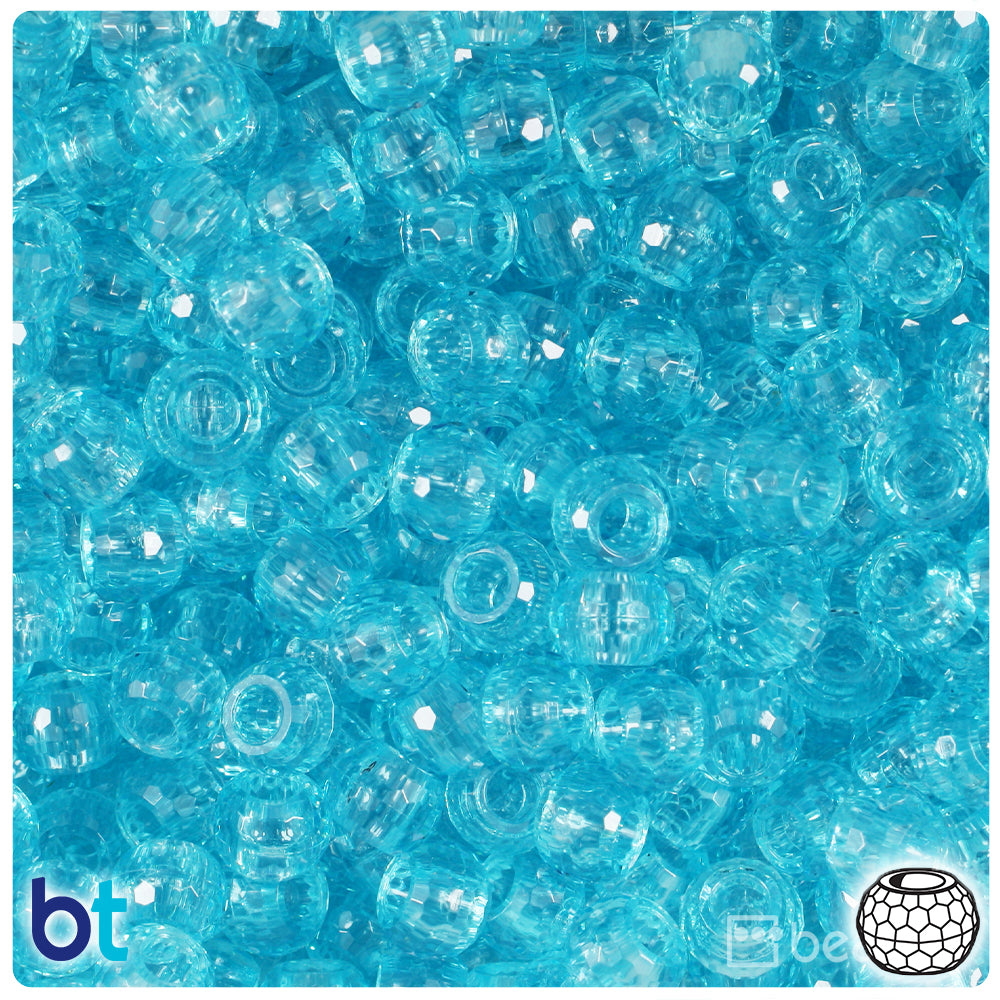 Light Turquoise Transparent 9mm Faceted Barrel Pony Beads (500pcs)