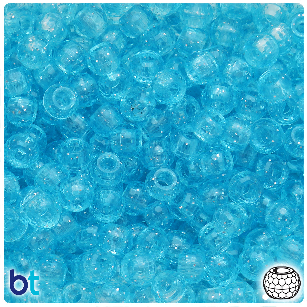 Light Turquoise Sparkle 9mm Faceted Barrel Pony Beads (500pcs)