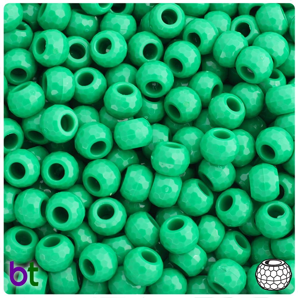Green Opaque 9mm Faceted Barrel Pony Beads (100pcs)