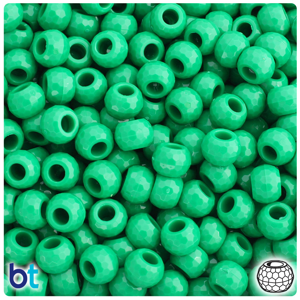 Green Opaque 9mm Faceted Barrel Pony Beads (500pcs)