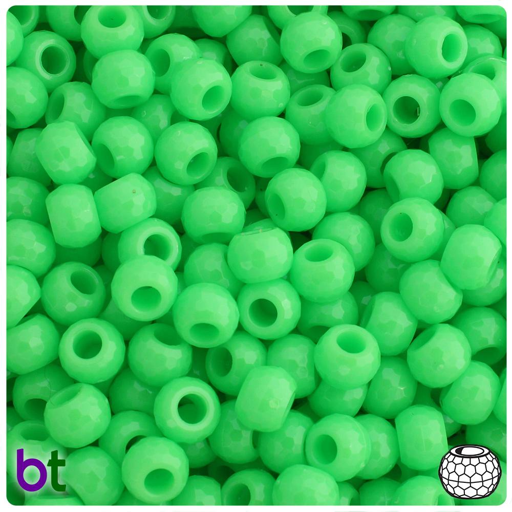 Lime Opaque 9mm Faceted Barrel Pony Beads (100pcs)