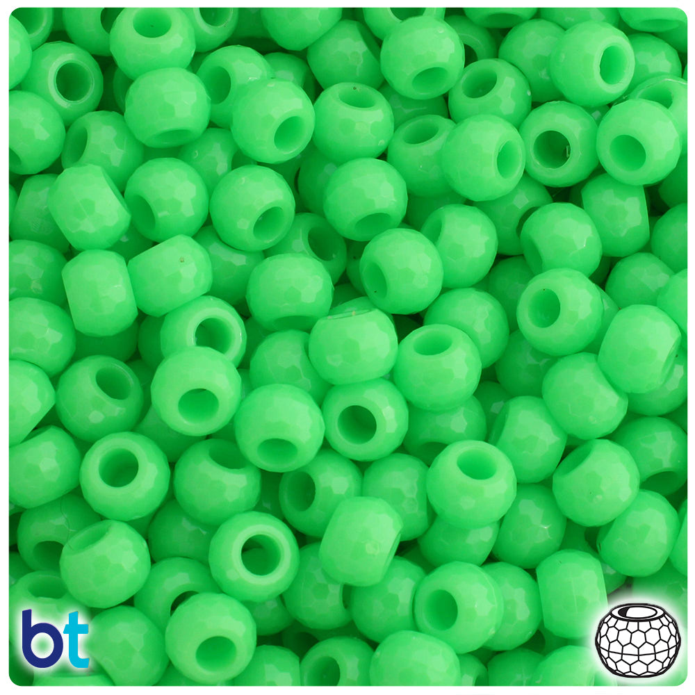 Lime Opaque 9mm Faceted Barrel Pony Beads (500pcs)