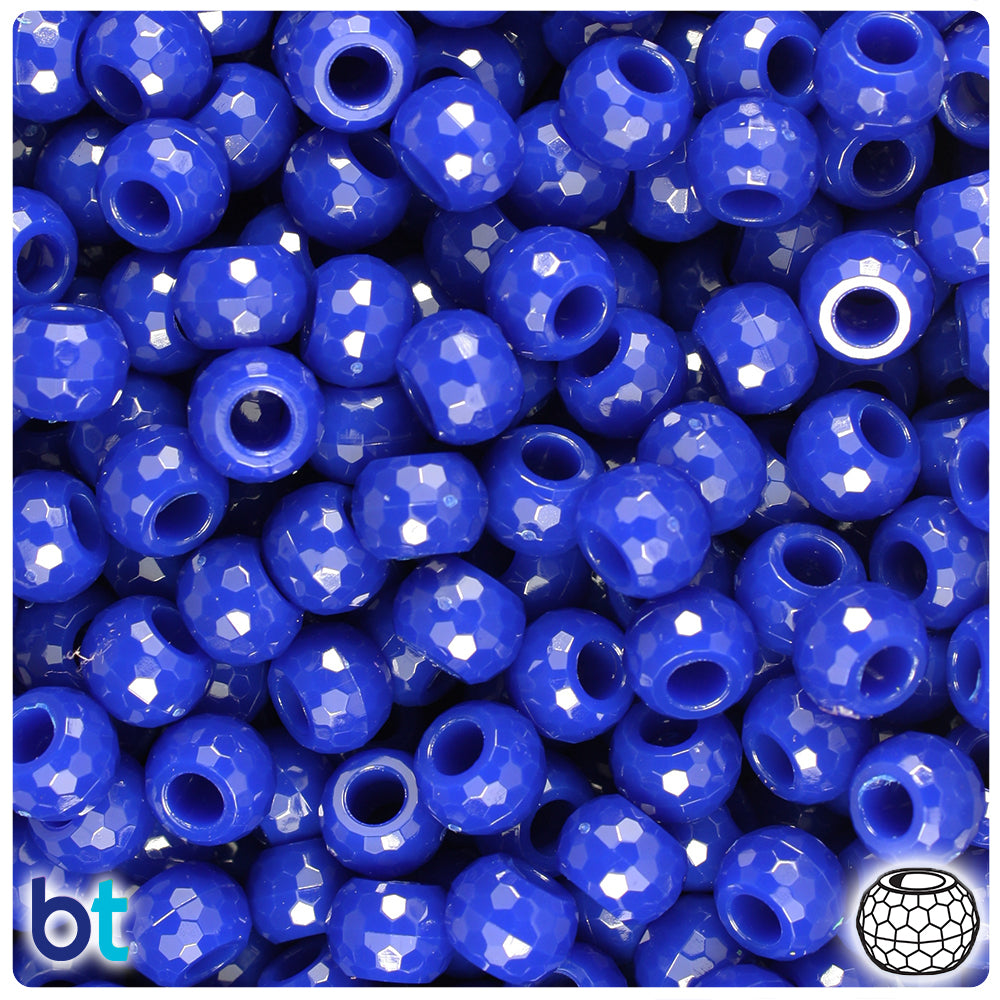 Royal Blue Opaque 9mm Faceted Barrel Pony Beads (500pcs)