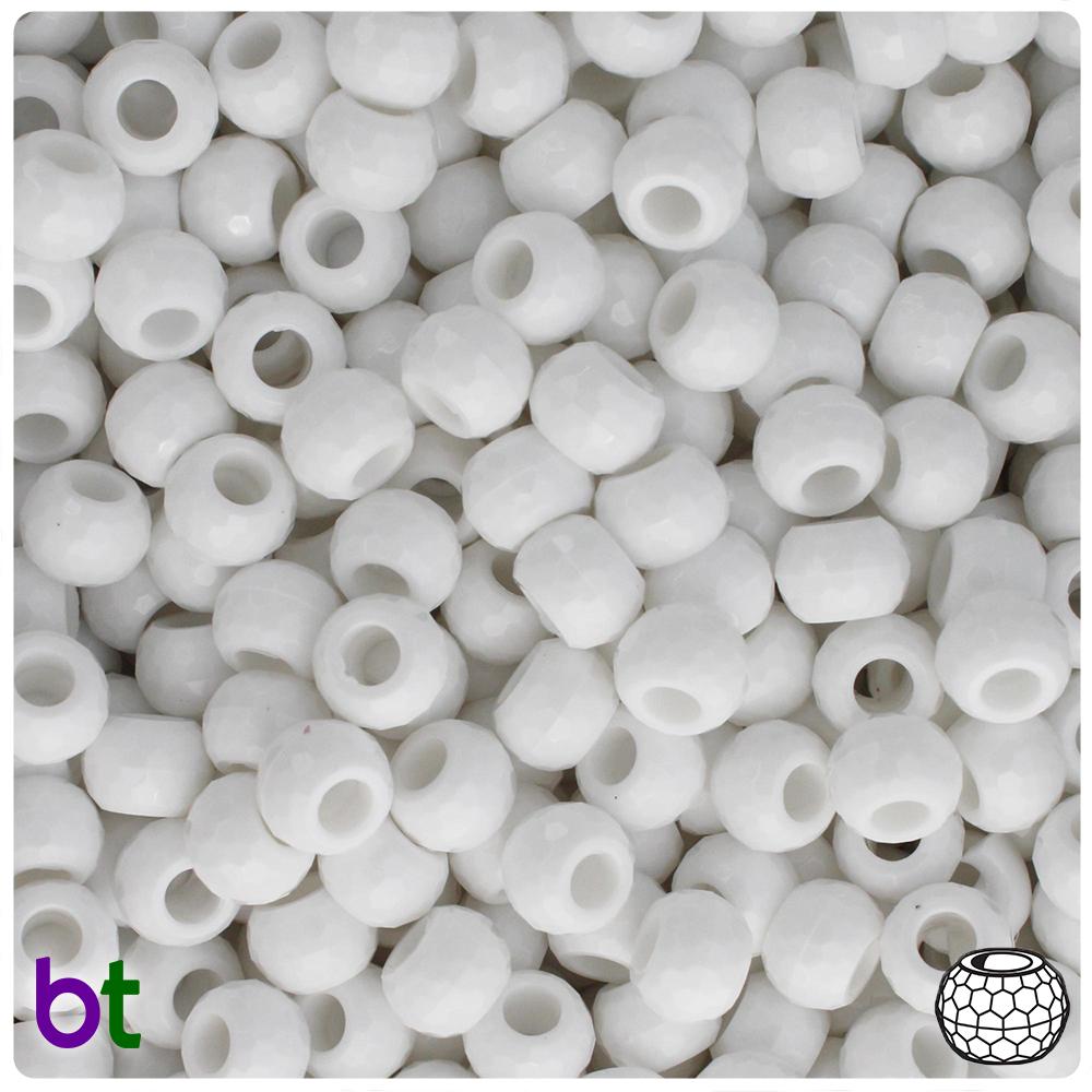 Bright White Opaque 9mm Faceted Barrel Pony Beads (100pcs)