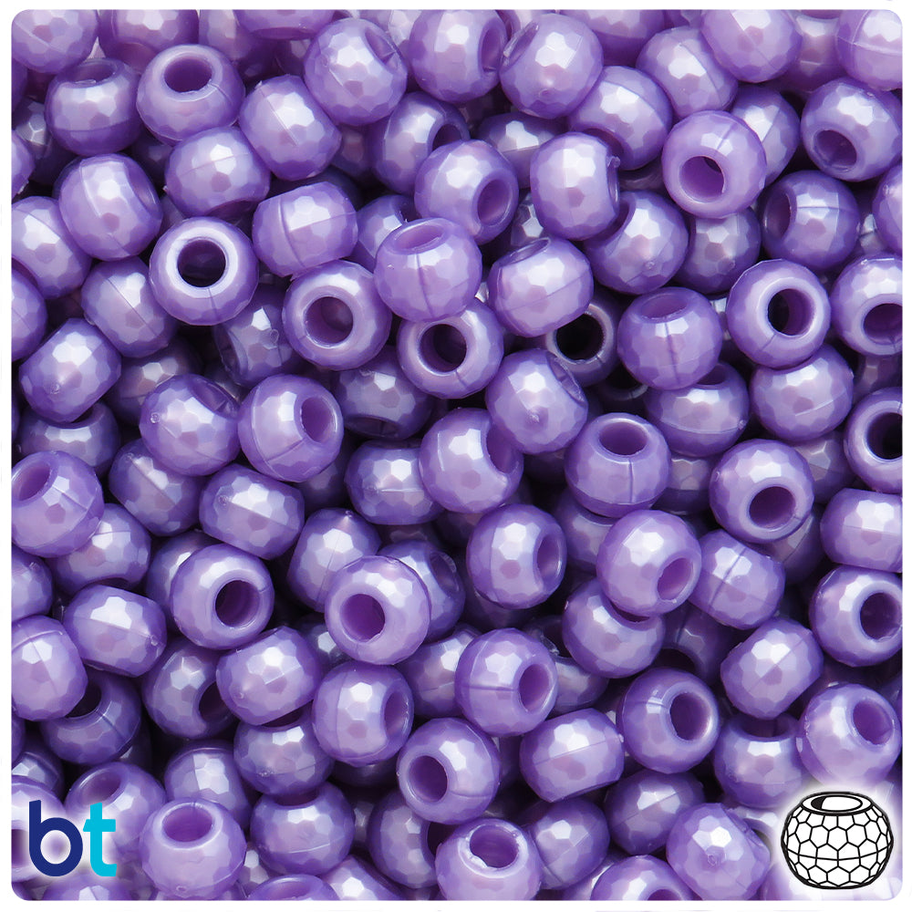 Light Purple Pearl 9mm Faceted Barrel Pony Beads (500pcs)