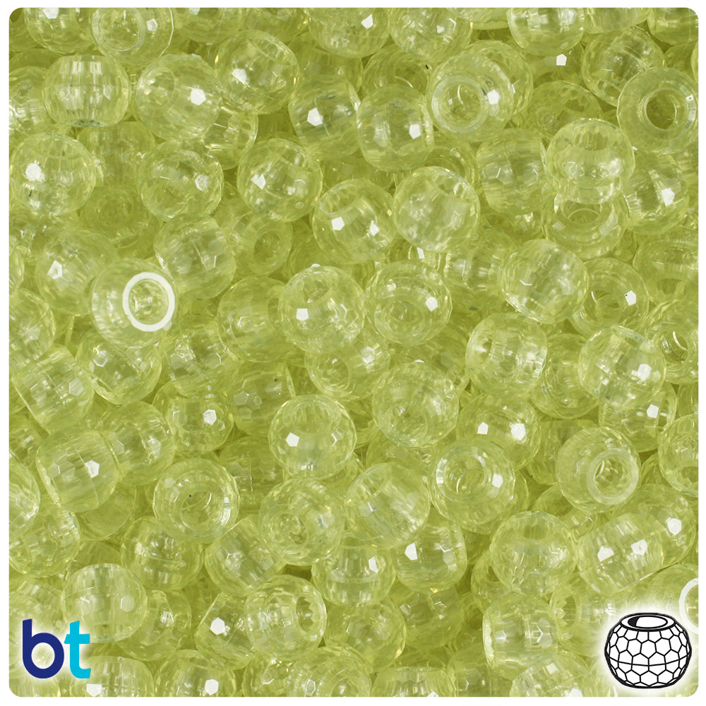 Pastel Yellow Transparent 9mm Faceted Barrel Pony Beads (500pcs)