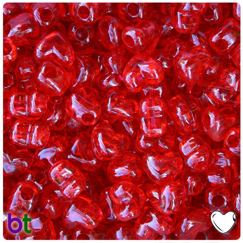 Ruby Transparent 12mm Heart (HH) Pony Beads (50pcs)